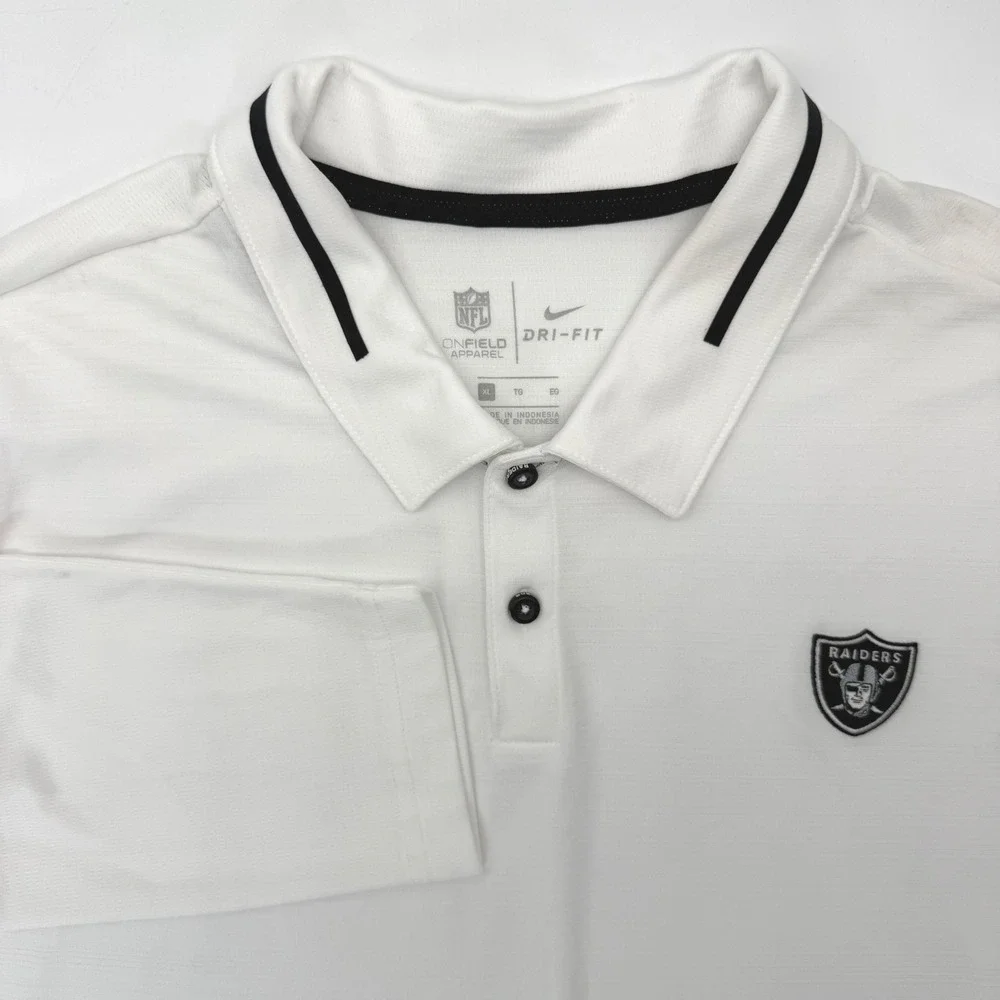 Nike Polo Shirt Mens XL White Las Vegas Raiders NFL Onfield Dri-FIT Long Sleeve